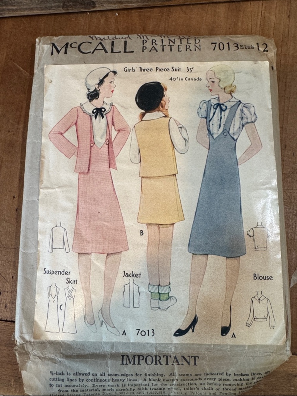 McCall Vintage-Girls' Three-Piece Suit Pattern - 1930’s